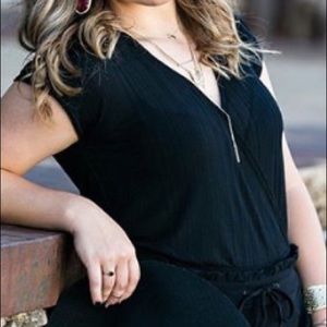 Black V-Neck Body Suit Top